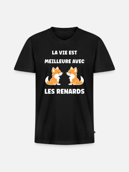 J'aime les renards - T-shirt encolure en V Premium bio Homme - noir