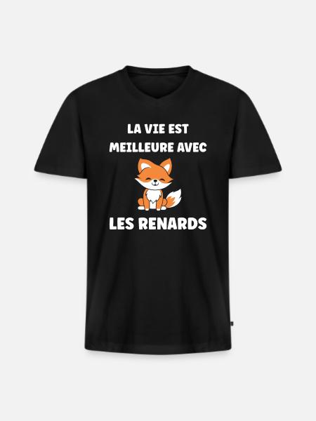 petit renard - T-shirt encolure en V Premium bio Homme - noir