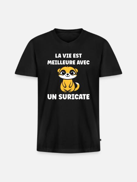 Humour petit suricate - T-shirt encolure en V Premium bio Homme - noir