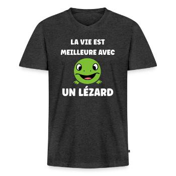 christmas reindeer cute funny smile with christmas - T-shirt encolure en V Premium bio Homme - anthracite chiné - Devant - Nico (187cm)