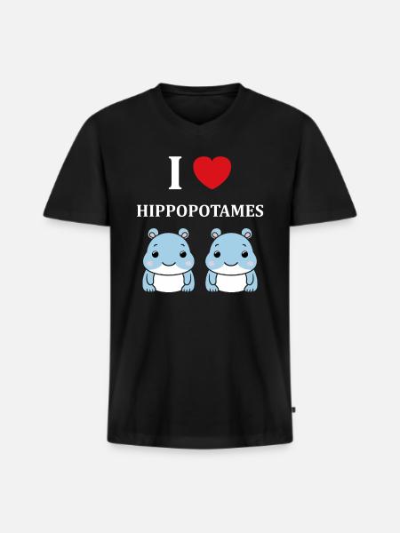 amour petit hippopotame - T-shirt encolure en V Premium bio Homme - noir