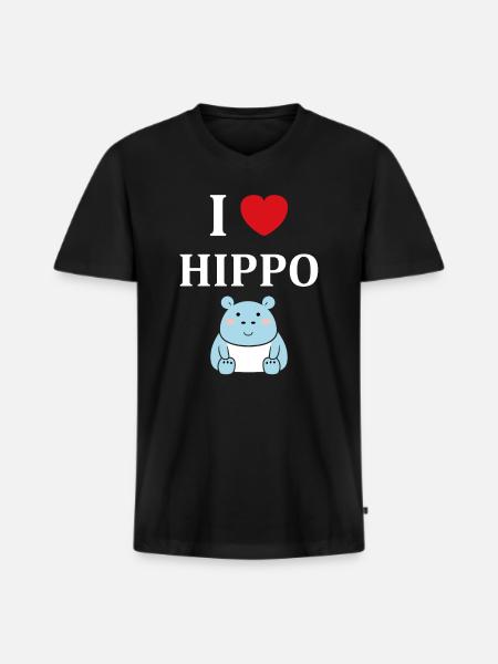 amour petit hippopotame - T-shirt encolure en V Premium bio Homme - noir
