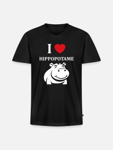 amour petit hippopotame - T-shirt encolure en V Premium bio Homme - noir