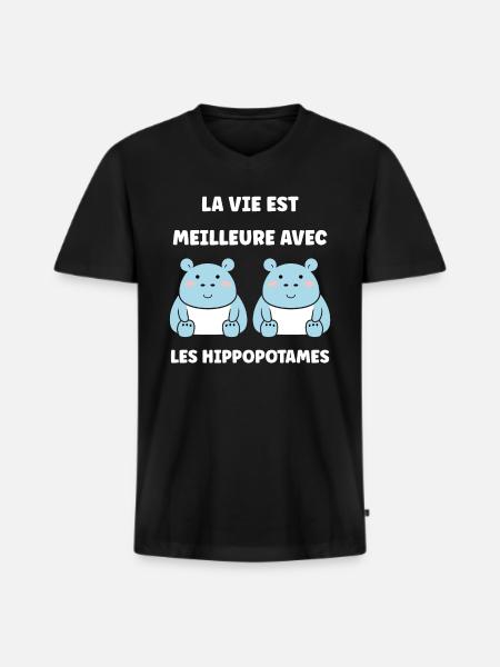 amour petit hippopotame - T-shirt encolure en V Premium bio Homme - noir