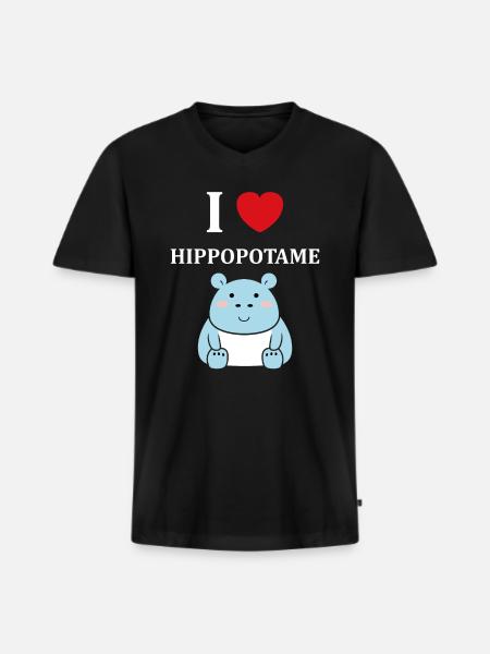 amour petit hippopotame - T-shirt encolure en V Premium bio Homme - noir
