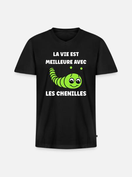 Chenilles insecte Amour petite chenille - T-shirt encolure en V Premium bio Homme - noir
