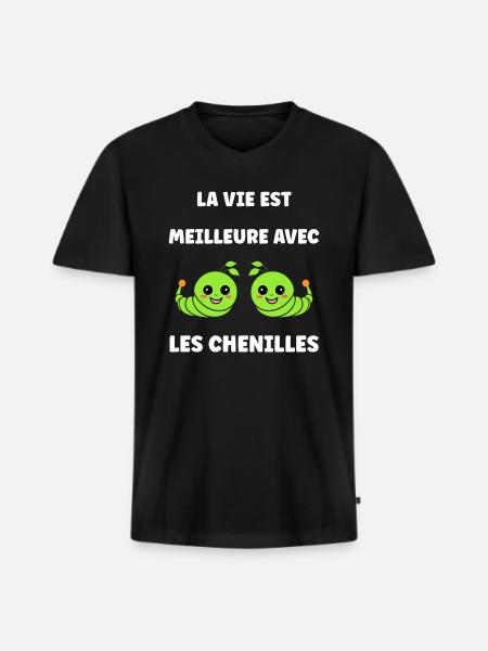 Chenilles insecte Amour petite chenille - T-shirt encolure en V Premium bio Homme - noir