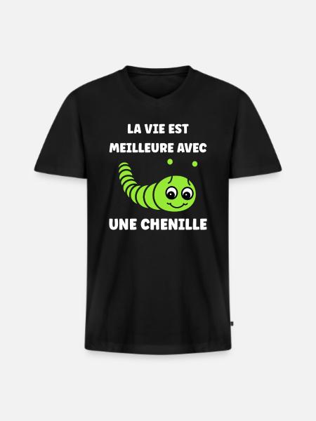 Chenilles insecte Amour petite chenille - T-shirt encolure en V Premium bio Homme - noir