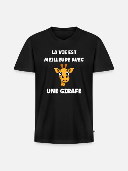 Humour petit bébé girafe - T-shirt encolure en V Premium bio Homme - noir