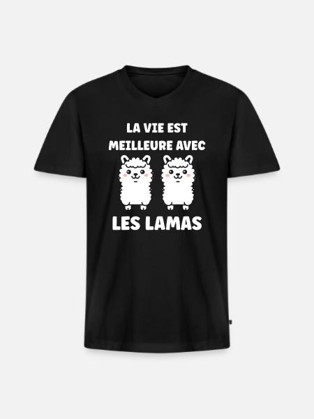 Humour mignon petit lama - T-shirt encolure en V Premium bio Homme - noir