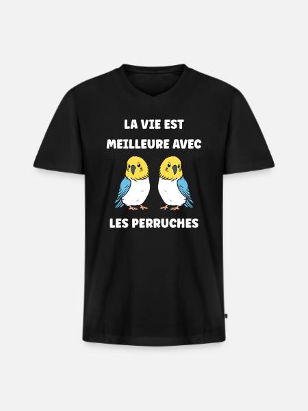 Oiseaux perruches humour petite perruche - T-shirt encolure en V Premium bio Homme - noir