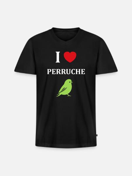 Oiseaux perruches humour petite perruche - T-shirt encolure en V Premium bio Homme - noir