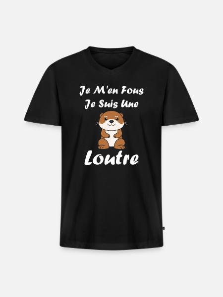 Humour petite loutre - T-shirt encolure en V Premium bio Homme - noir