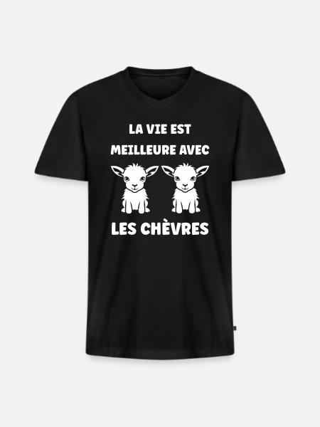 Citation humour petite chèvre - T-shirt encolure en V Premium bio Homme - noir