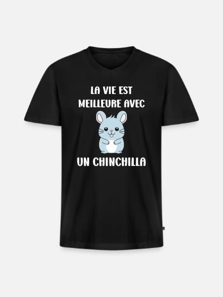 Petit chinchilla mignon - T-shirt encolure en V Premium bio Homme - noir