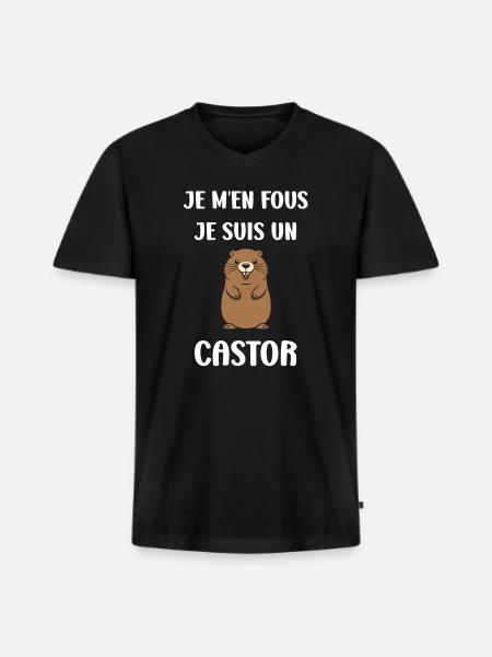 Humour petit castor - T-shirt encolure en V Premium bio Homme - noir