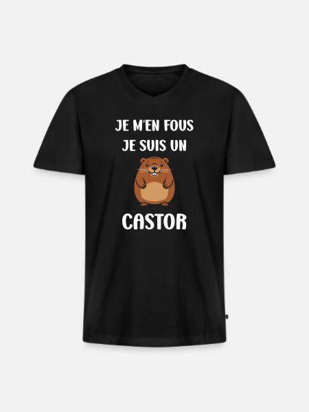 Humour petit castor - T-shirt encolure en V Premium bio Homme - noir