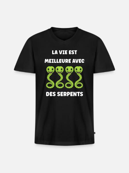 Humour petit serpent - T-shirt encolure en V Premium bio Homme - noir
