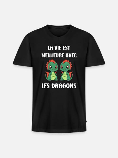 Bébé dragon - T-shirt encolure en V Premium bio Homme - noir