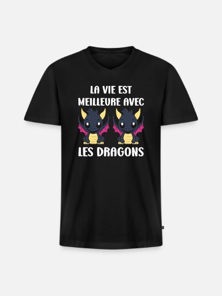Bébé dragon - T-shirt encolure en V Premium bio Homme - noir