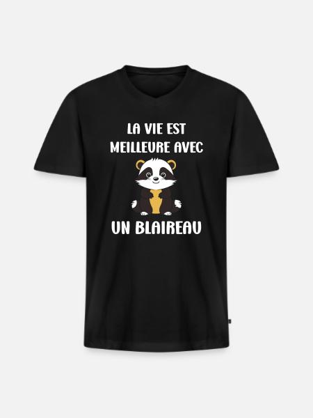 Humour blaireau - T-shirt encolure en V Premium bio Homme - noir