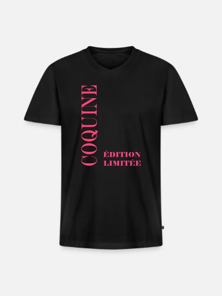 Coquine - T-shirt encolure en V Premium bio Homme - noir