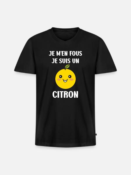 Humour petit citron - T-shirt encolure en V Premium bio Homme - noir