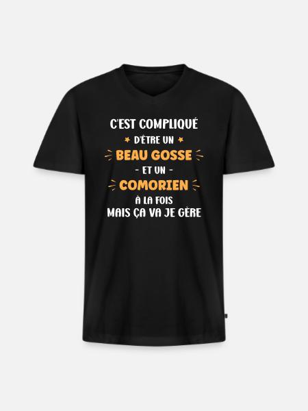 comorien - T-shirt encolure en V Premium bio Homme - noir