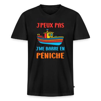 Bateau humour péniche - T-shirt encolure en V Premium bio Homme - noir - Devant - Nico (187cm)