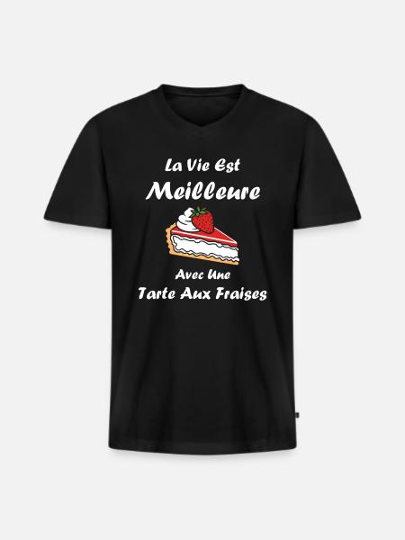 Tarte aux fraises - T-shirt encolure en V Premium bio Homme - noir