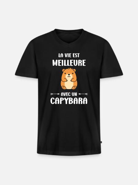Humour Capybara - T-shirt encolure en V Premium bio Homme - noir