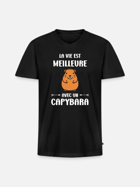 Humour Capybara - T-shirt encolure en V Premium bio Homme - noir