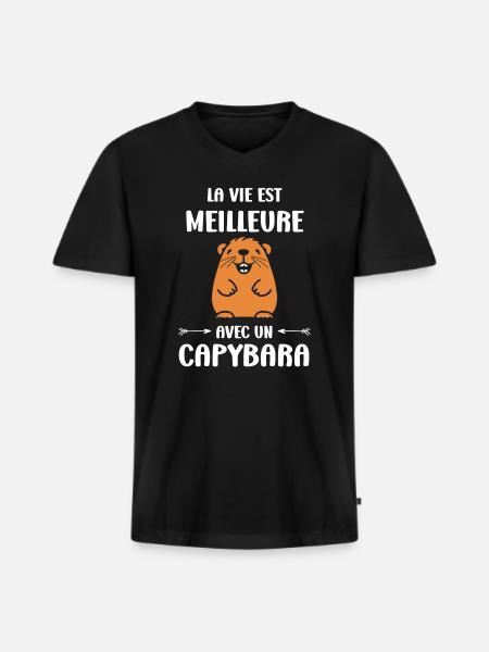 Humour Capybara - T-shirt encolure en V Premium bio Homme - noir