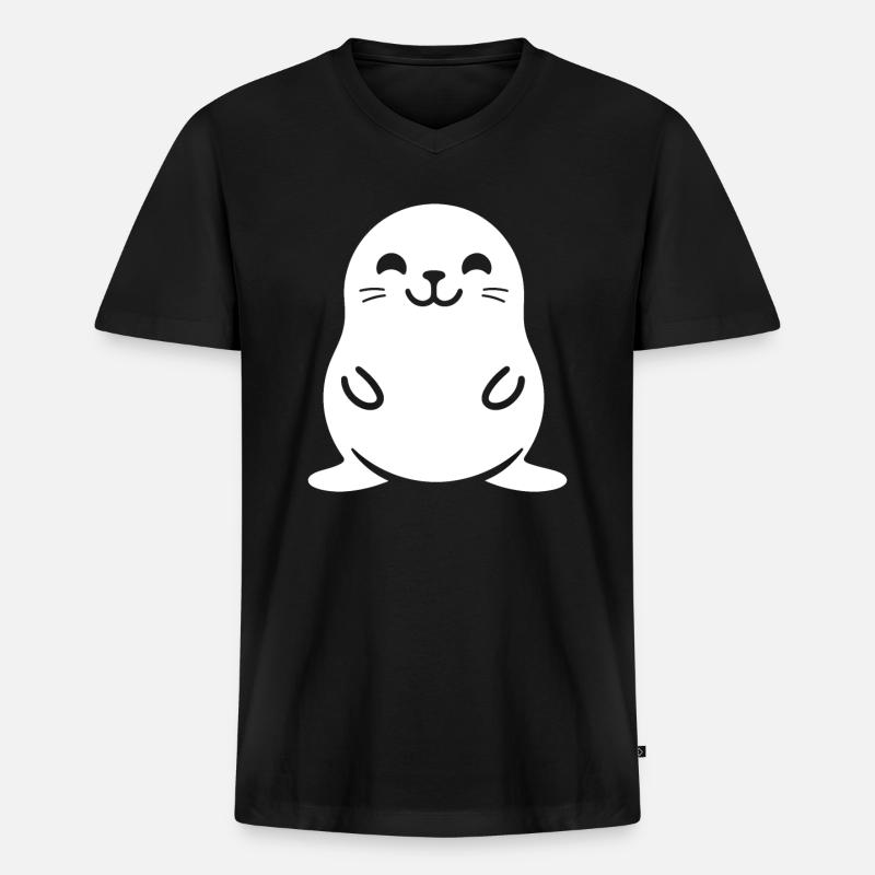Seelöwe - Männer Premium Bio T-Shirt mit V-Ausschnitt - Schwarz