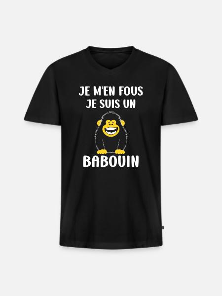 Humour petit singe babouin - T-shirt encolure en V Premium bio Homme - noir