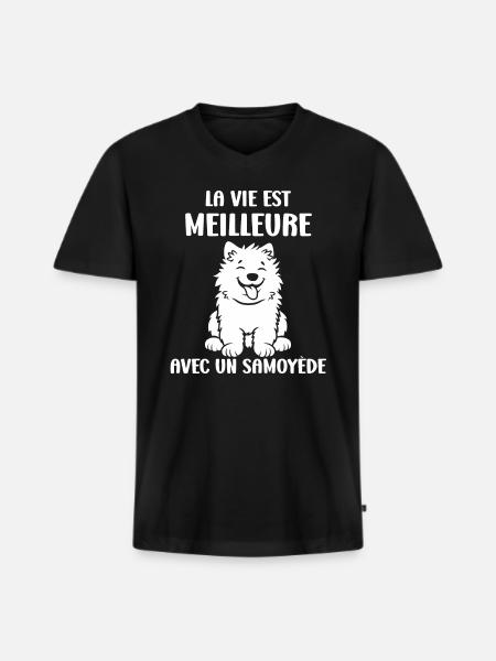 Humour Chien Samoyède - T-shirt encolure en V Premium bio Homme - noir