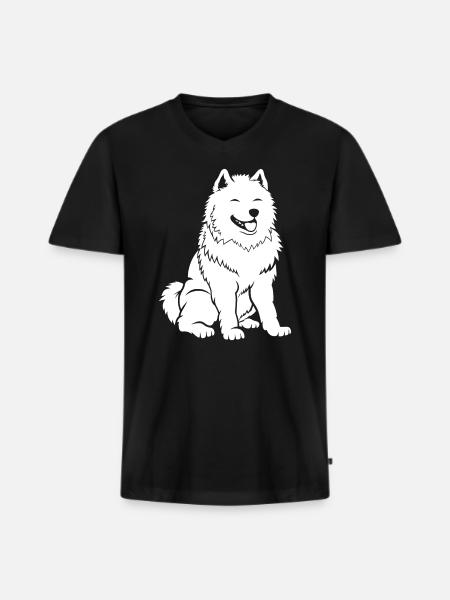 Humour Chien Samoyède - T-shirt encolure en V Premium bio Homme - noir