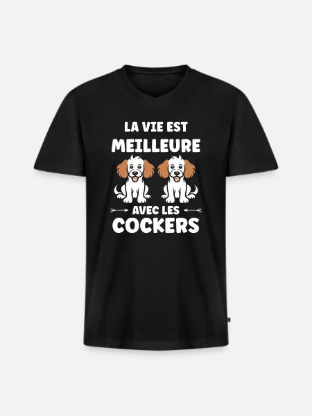 Humour Chien cocker - T-shirt encolure en V Premium bio Homme - noir
