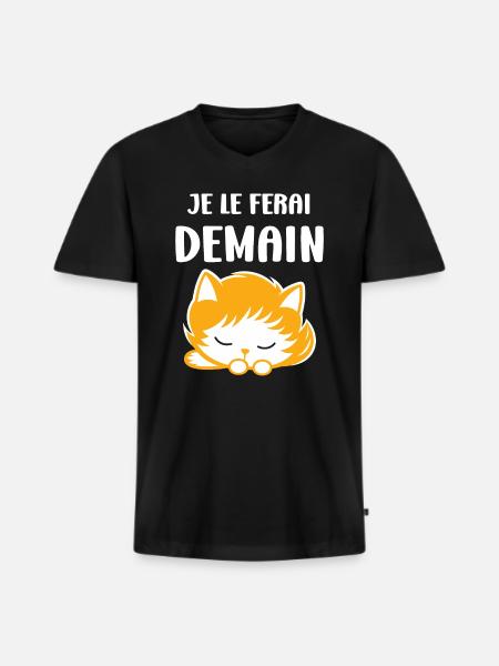 Je le ferai demain - T-shirt encolure en V Premium bio Homme - noir