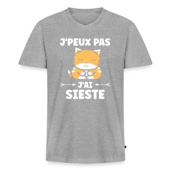 J'ai sieste - T-shirt encolure en V Premium bio Homme - gris chiné - Devant