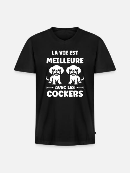 Chien cocker - T-shirt encolure en V Premium bio Homme - noir