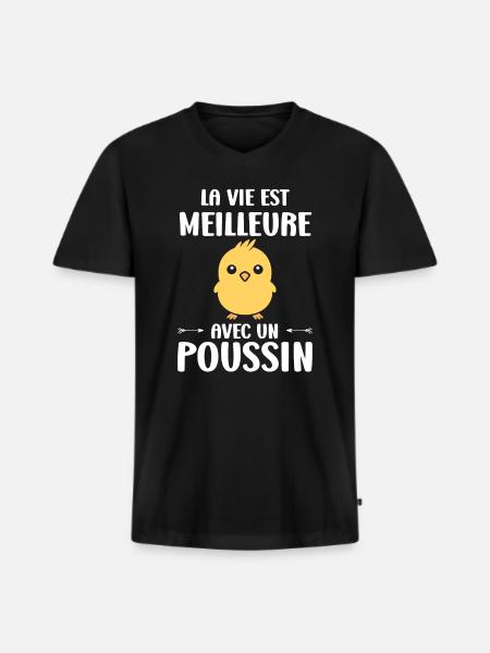 Humour bébé poussin - T-shirt encolure en V Premium bio Homme - noir
