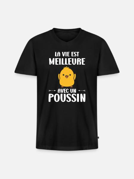 Humour bébé poussin - T-shirt encolure en V Premium bio Homme - noir