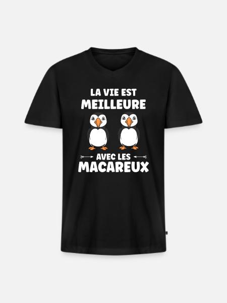 macareux - T-shirt encolure en V Premium bio Homme - noir