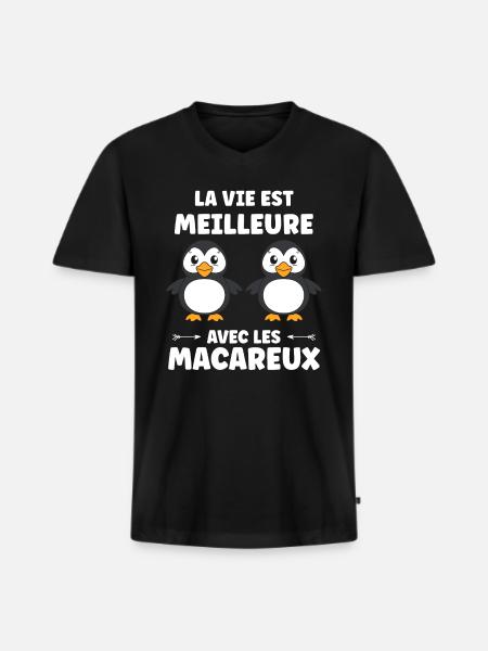 macareux - T-shirt encolure en V Premium bio Homme - noir