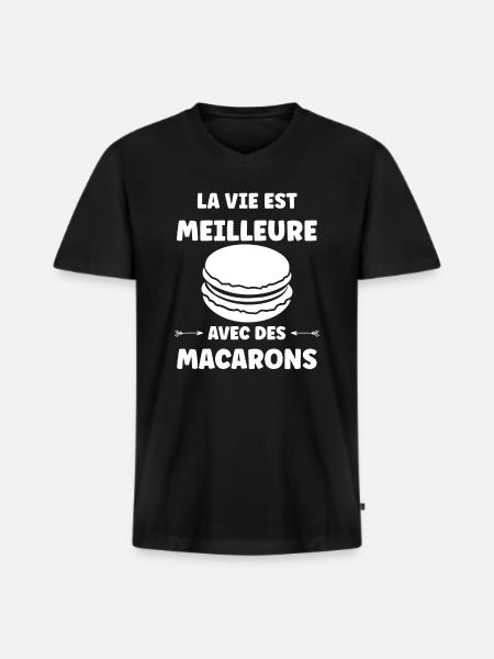 macarons - T-shirt encolure en V Premium bio Homme - noir