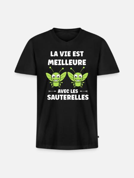Insecte humour Sauterelle - T-shirt encolure en V Premium bio Homme - noir