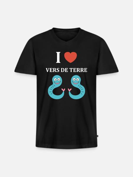 Humour ver de terre - T-shirt encolure en V Premium bio Homme - noir
