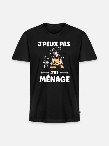 Humour faire le ménage - T-shirt encolure en V Premium bio Homme - noir
