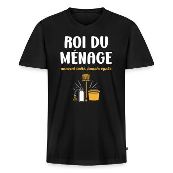 Humour faire le ménage - T-shirt encolure en V Premium bio Homme - noir - Devant - Nico (187cm)